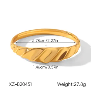 Bracelet jonc torsadé en acier inoxydable doré design irrégulier élégant bijoux