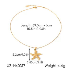 Gold Starfish Pendant Necklace Stainless Steel Clavicle Chain Fashion Jewelry Accessory