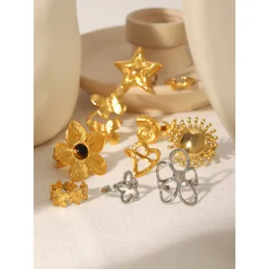 Stainless steel butterfly flower ring set aesthetic chic open rings jewelry for women
