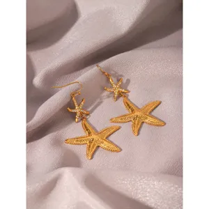 Gold starfish drop earrings for women stainless steel ocean style fashion jewelry accessories