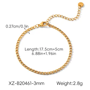 Gold cuban chain bracelet with extension, 17.5+5cm length, durable stainless steel detail.