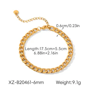 Detailed view of the gold cuban chain bracelet, showing length, width and weight specifications.