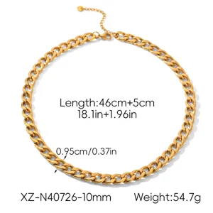 18k Gold Stainless Steel Cuban Chain Necklace Chunky Statement Choker Jewelry for Women