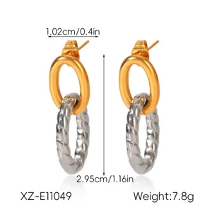 Orecchini a lobo geometrici bicolore in acciaio inossidabile, design leggero 7.8g.