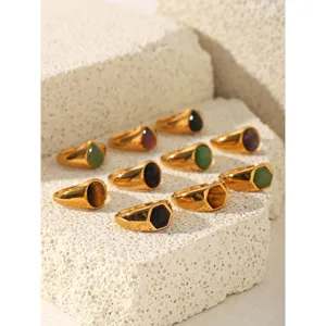Stainless steel 18K gold plated gemstone rings geometric minimalist luxury jewelry wholesale
