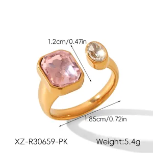 Geometrische Open Zirkoon Ring voor Vrouwen Gouden Roestvrij Stalen Vinger Sieraden