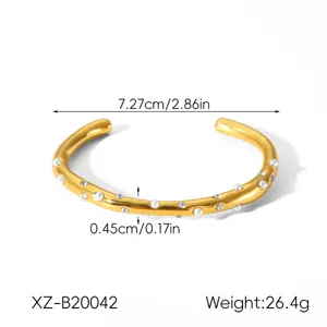 French vintage style stainless steel pearl open cuff bracelet elegant gold plated jewelry item