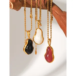Stainless Steel Electroplated Geometric Gourd Pendant Necklace Instagram Style Non Fading Golden Neckwear Chain For Women Jewelry Gift Daily