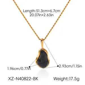 Gold titanium steel black gourd pendant necklace with adjustable chain length for women daily wear.