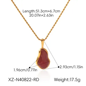 Gold-tone rope chain necklace with red gourd pendant, detailed size view and 17.5g weight.