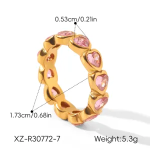 European style pink zircon stainless steel heart ring light luxury niche women jewelry 1.73cm