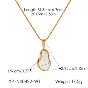 Detailed view of the stainless steel teardrop pendant necklace with clear dimension markings.