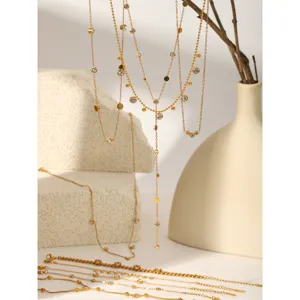 Collier multicouche en acier inoxydable doré avec zircon et pendentifs pièces pour femmes mode.