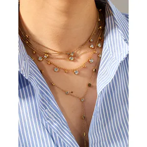 Collier en Acier Inoxydable de Luxe Léger avec Strass pour Femme Pendentif Cœur Géométrique Bracelet Chaîne Bijoux Empilables Cadeau