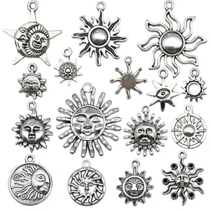 Pendentifs breloques soleil lune en alliage argent antique pour fabrication de bijoux DIY