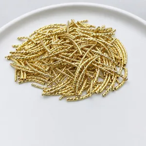 Gold plated curved tube beads jewelry making DIY accessories faceted tube spacers size detail view