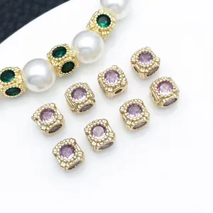 Vergoldete quadratische abstandshalter perlen aus kupfer mit zirkonia für DIY schmuck.