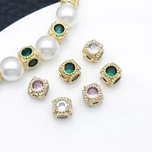 Vergoldete quadratische Abstandshalter Perlen mit bunten Zirkonias für DIY Armband Schmuck.