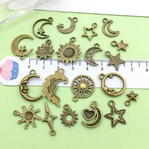 Antieke brons legering zon ster maan hangers DIY bedels voor armband ketting sieraden maken.
