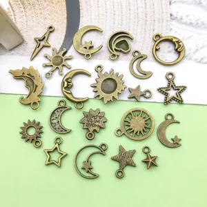 Antiek brons zon ster maan bedels legering DIY sieraden maken hangers kettingen set.
