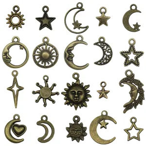 Antieke bronzen zon maan ster metalen bedels hanger set voor DIY sieraden maken hoofdweergave