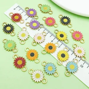 Colgantes margaritas esmalte colorido doble anillo aleación flores DIY pulsera collar accesorios joyas