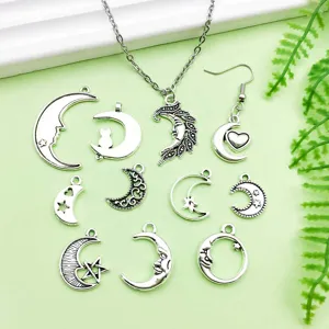 Antiek zilverlegering holle maan en sterren bedels detail, perfect voor DIY sieraden maken.