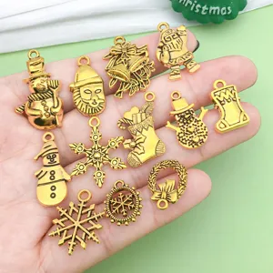 Antique gold Christmas charms bulk DIY jewelry making pendants snowman snowflake tree bell
