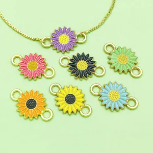 Abalorios de girasol margarita de esmalte colorido conector joyería DIY pulsera collar.