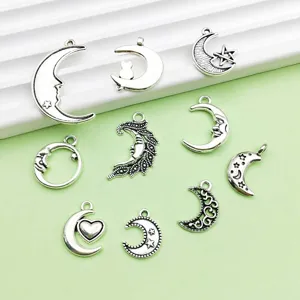 Antieke zilverkleurige legering maan ster bedels voor DIY ketting armband sieraden