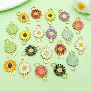 Amuletos de girasol esmaltados coloridos conectores de flores de aleación para joyas DIY detalles