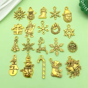 Antique Gold Christmas Snowflake Santa Claus Elk Bell DIY Jewelry Charms Alloy Pendants Assorted Holiday Craft Accessories for Earrings Bracelet Making