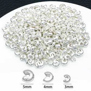 Cuentas de crimpado en forma de C de plata, accesorios de joyería DIY para manualidades.