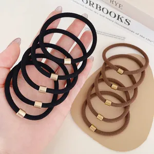 Elastische haarelastiekjes met metalen ringen, zwarte en bruine haarbanden set.