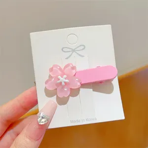 Summer fresh pink flower hair clip sweet jelly style side duckbill clip hair accessory