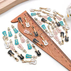 Bunt Emailliert Legierung Gitarre Bass Anhänger Charms für DIY Schmuck Halskette 1Stk