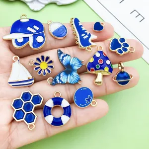 Assortiment de pendentifs en alliage émaillé bleu foncé bijoux bracelet collier accessoires