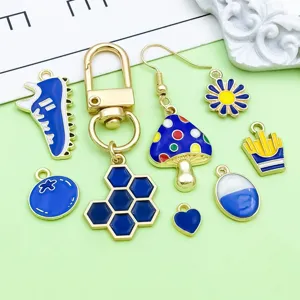 Ensemble de pendentifs bijoux DIY émail bleu, accessoires en alliage pour collier bracelet.