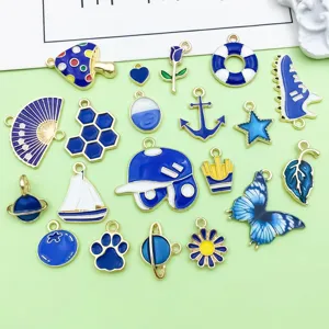 Pendentifs en alliage émaillé bleu foncé mélangés accessoires de bijoux DIY pour bracelets