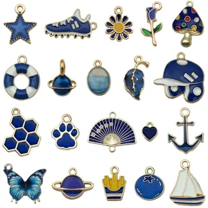 Assortiment de pendentifs en alliage émaillé bleu foncé DIY bijoux bracelet 20pcs