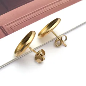 Roestvrij staal vergulde ronde lege bezel lade oorbellen studs DIY sieraden accessoires