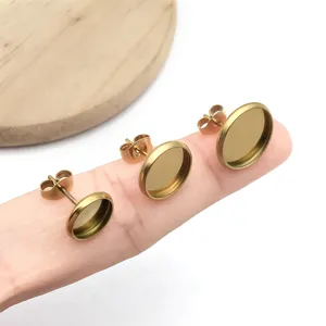 Roestvrijstalen blinde bezel oorbellennoppen voor DIY sieraden maken en edelsteen setting detail.