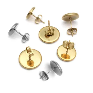 Roestvrij staal blanke ronde tray oorknopjes, gouden en zilveren DIY sieraden accessoires bevindingen