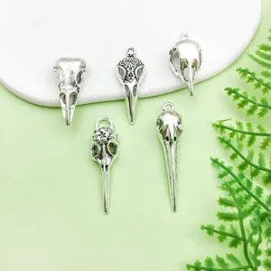Vintage antique silver alloy bird skull pendants DIY jewelry making accessories Halloween