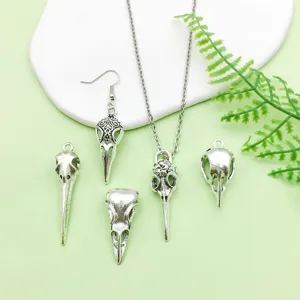 Vintage Silver Skull Bird Pendant DIY Jewelry Accessories Set for Halloween Crafts