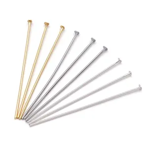 Gold and silver T-pins flat head pins jewelry findings for DIY handmade bracelets.