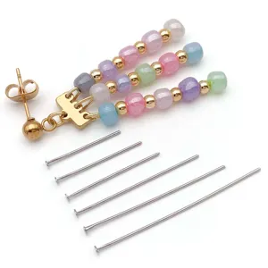 DIY copper plated gold earring charms with colorful beads and silver headpins jewelry findings