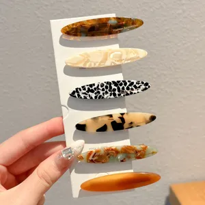 Retro acetate hair clips set, oval side hairpins for women, stylish fashion hair accessories.