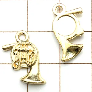KC Gold Alloy French Horn Music Instrument Pendant DIY Necklace Bracelet Jewelry Accessory