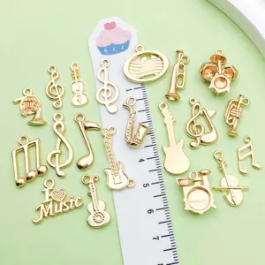 KC gold alloy music instrument charms pendants DIY jewelry making accessories set for necklaces.